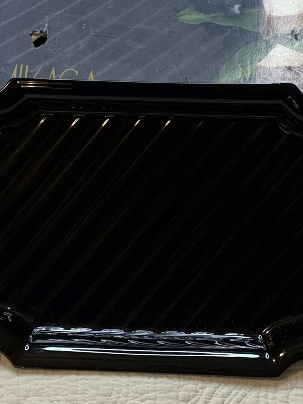 Vintage Mikasa Glossy Black Ribbed Rectangular Serving Platter made in Japan